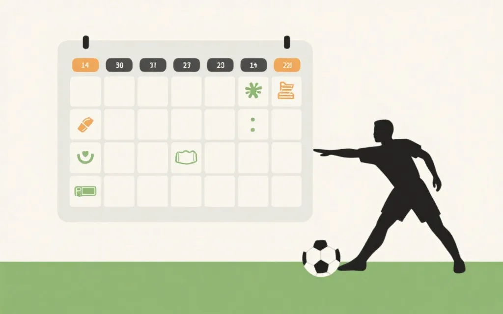 比赛日程表与球员体能恢复场景的写实插画，体现赛程密度与轮换决策
