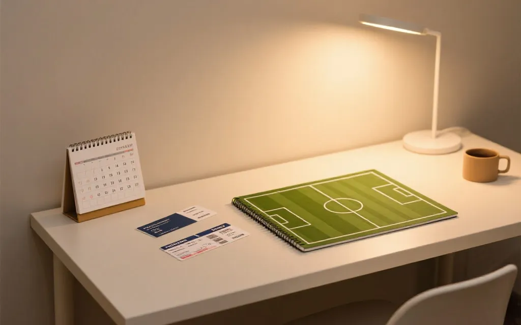 日历与机票行程规划的桌面，体现半决赛观赛计划